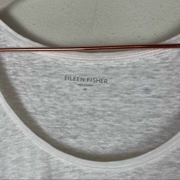 Eileen Fisher 100% Linen Heathered White Blouse Size Medium - Picture 3 of 6